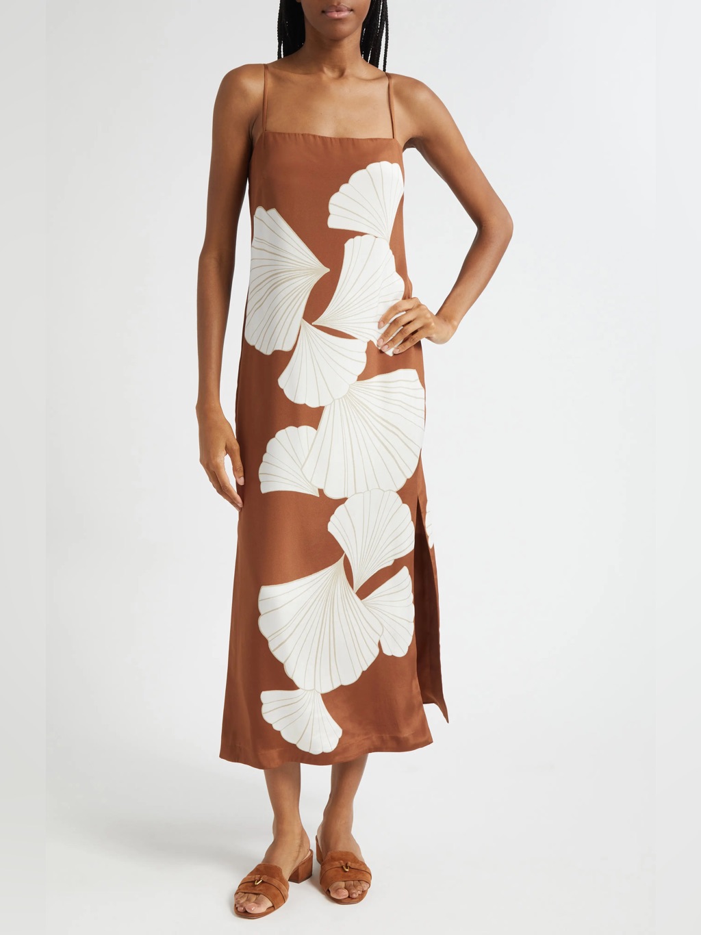 Veronica Beard Petra Print Silk Blend Satin Slip Dress Whisky Brown Sz 8